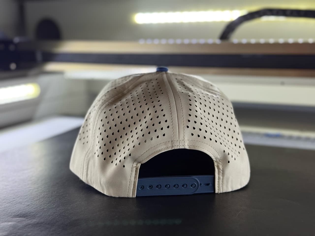 Crest (Sand/Indigo, Durra-Bull Snapback) Hexwood hat outdoors